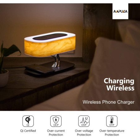 Masdio Bedside Lamp: Bluetooth Speaker, Wireless Charger, & Dimmable Light - Perfect Nightstand Companion