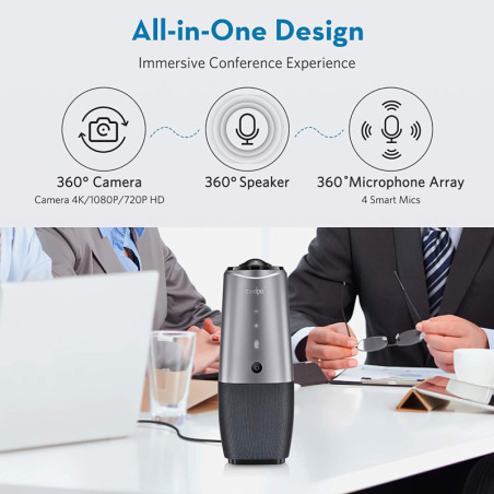 COOLPO Caméra Conférence 4K AI: Audio 360°, Suivi Vocal, Collaboration Facile!
