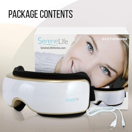SereneLife Heated Eye Massager: Electric Therapy Mask with Soothing Sounds for Relaxation