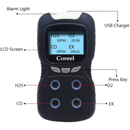 Coreel Portable 4-Gas Detector: Your Personal Safety Guardian with Real-Time Alerts