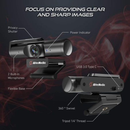 AVerMedia Live Streamer CAM 513: Webcam 4K UHD Professionnelle pour Streaming et Vidéo Conférence