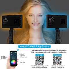 Weeylite RB9 RGB: Éclairage Vidéo LED Pro, 2500K-8500K, Contrôle App, Autonomie 2H, Kit Complet!