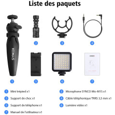 Kit Vlogger SYNCO 2: Créez des Vidéos Pro avec Microphone & Lumière LED pour Smartphone!