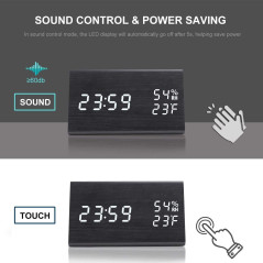 Digital Alarm Clock, with Wooden Electronic LED Time Display, 3 Alarm Settings, Humidity & Temperature Detect, Wood Made