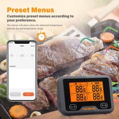 Inkbird IBBQ-4BW Thermomètre à viande WiFi avec 4 capteurs de température + support magnétique, thermomètre rechargeable USB