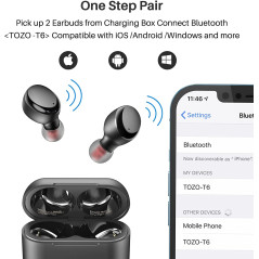 TOZO T6 True Wireless Earbuds Bluetooth Headphones Touch Control with Wireless Charging Case IPX8 Waterproof Stereo Earphones