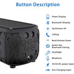 ABFOCE Solar Bluetooth Speaker Portable Outdoor Bluetooth IPX6 Waterproof Speaker with 5000mAh Power Bank,60 Hours Play Time