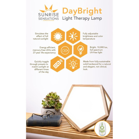DayBright Light Therapy Lamp: 10,000 Lux, UV-Free, Remote Control, Sustainable Wood Design