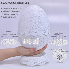 Réveil Œuf de Dragon Multifonction: Veilleuse, Bruit Blanc, Bluetooth – Lallié Sommeil Parfait!