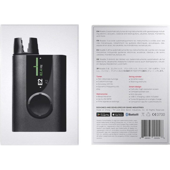 Roadie 3: Accordeur Automatique Intelligent & Métronome pour Guitare, Ukulélé, Banjo - Tuning Parfait Garanti!