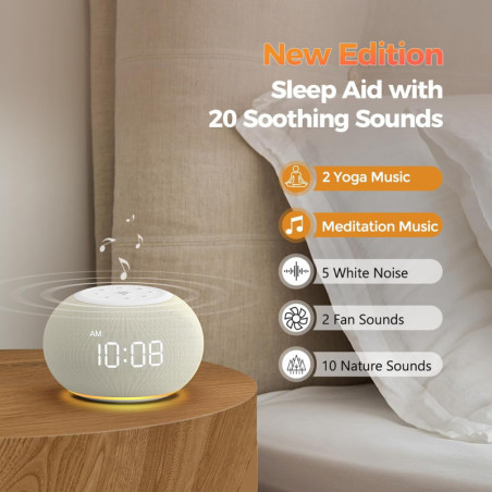 Réveil Reacher: Sons Apaisants, Luminosité Adaptable & Charge USB – Votre Allié Sommeil Idéal!