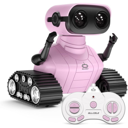 Jouet Robot ALLCELE pour Filles, Télécommande, Yeux LED, Rechargeable, Rose