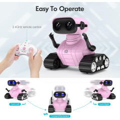 Jouet Robot ALLCELE pour Filles, Télécommande, Yeux LED, Rechargeable, Rose