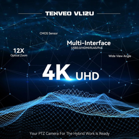 Tenveo 4K PTZ Camera: 12x Zoom, Wide Angle, Perfect for Streaming & Conferencing - Crystal Clear!