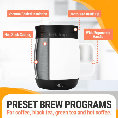 Tasse Chauffante Intelligente HOT KUP: Contrôle de Température Parfait, 14oz - Noir Élégant