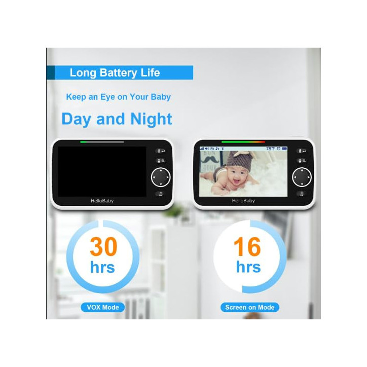 HelloBaby 5 Monitor: 30H Battery, Pan/Tilt/Zoom, Night Vision - Secure, No WiFi! HelloBaby 5 Monitor: 30H Battery, Pan/Tilt/Zoom, Night Vision - Secure, No WiFi!