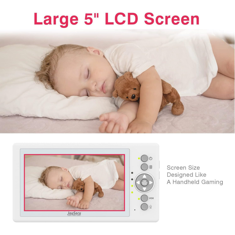 JouSecu Baby Monitor: 5 Inch Split-Screen, No WiFi, 29 Hour