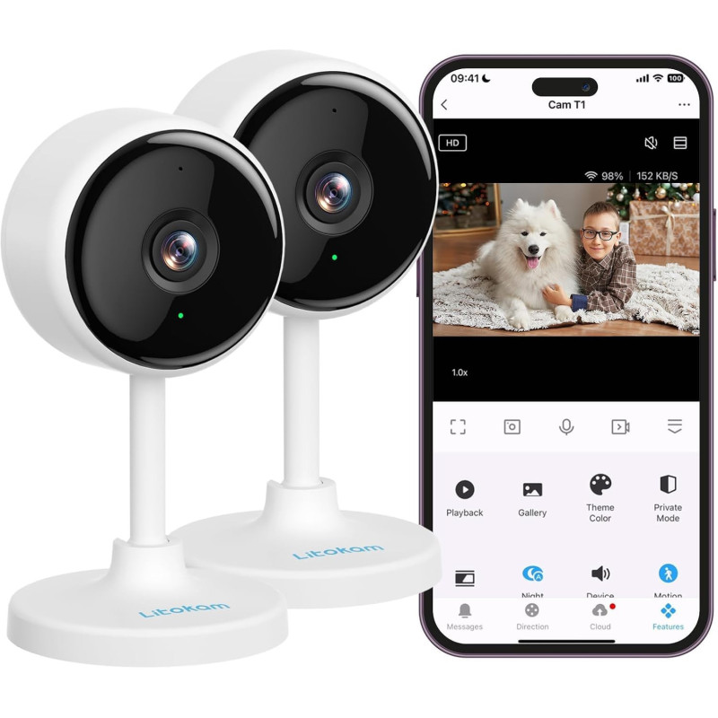 Litokam 2K Indoor Security Camera: Night Vision, 2-Way Audio & Alexa