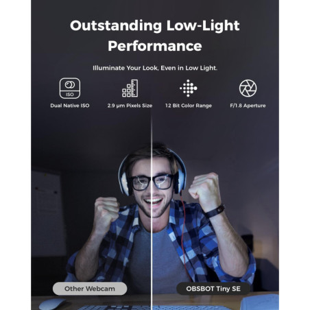 OBSBOT Tiny SE : Webcam IA 1080P 100FPS, Contrôle Gestuel & HDR – Pour Streaming & Visioconférence