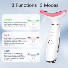 Masseur 3-en-1 pour le Visage et Cou : LED, Chaleur, Vibration