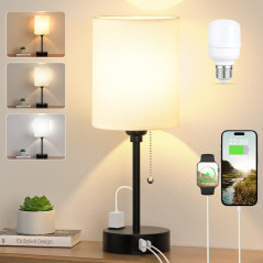 Versatile Bedside Table Lamp - 3 Color Temperatures & USB Ports