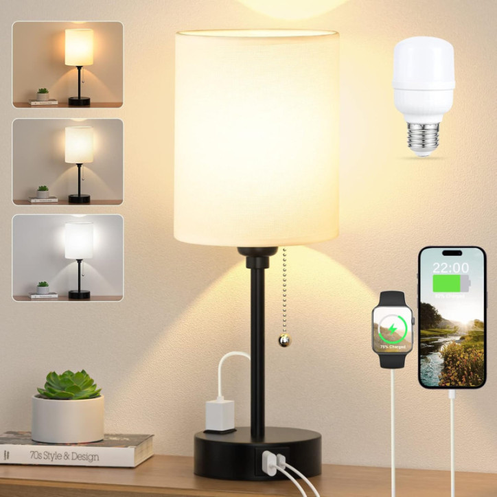 Dicoool Bedside Lamp: 3-Color, USB Charging, Pull Chain - Perfect Nightstand Light! Dicoool Bedside Lamp: 3-Color, USB Charging, Pull Chain - Perfect Nightstand Light!