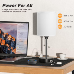 Versatile Bedside Table Lamp - 3 Color Temperatures & USB Ports