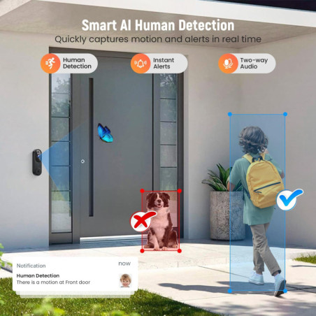 Sonnette Vidéo Intelligente WiFi : Sécurité Optimale, Détection IA, Audio Bidirectionnel & Vision Nocturne