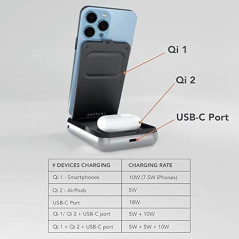 Satechi 3-in-1 Wireless Charging Stand: Power Bank for iPhone, AirPods & iPad - Travel Ready!