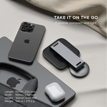 Satechi Chargeur 2-en-1 Qi2 : Recharge Rapide iPhone & AirPods - Design Pliable Idéal Voyage