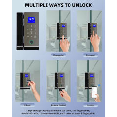 Frameless Glass Door Lock Perfiware LG2315 - Keyless Entry & Fingerprint