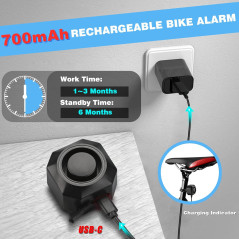110dB Rechargeable Bike Alarm with Remote - Anti-Theft Wireless Security