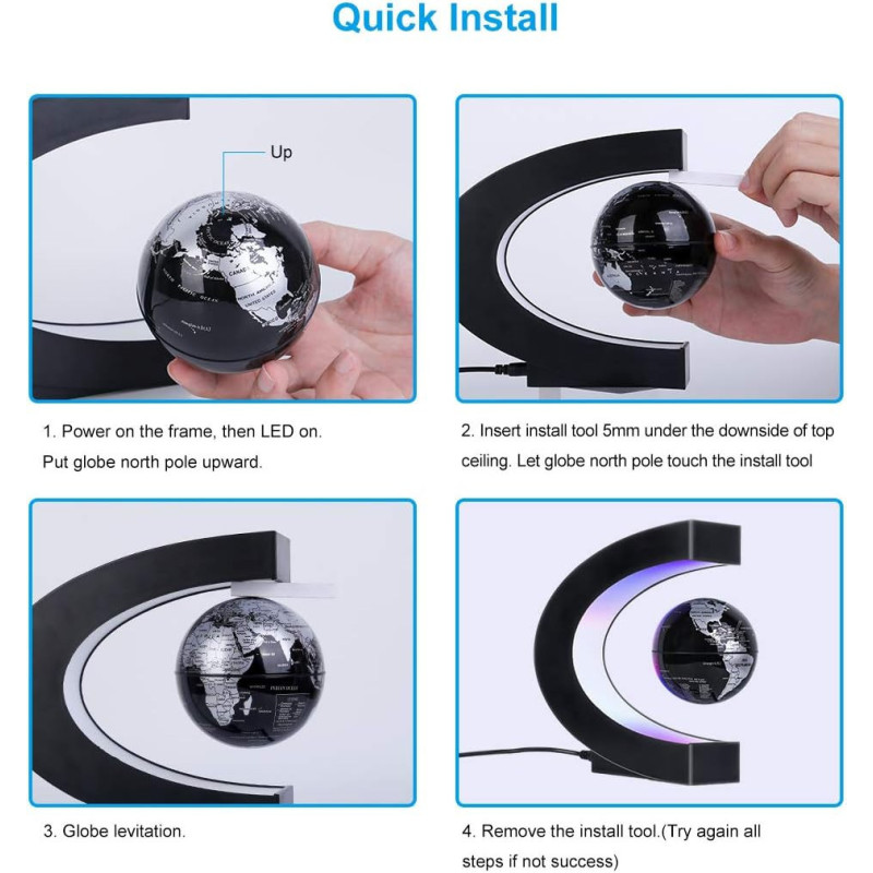 Magnetic Levitating Globe with LED Light - Cool Tech Gift for All!