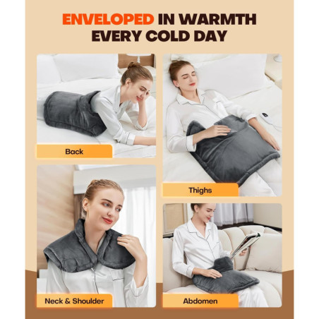 Coussin Chauffant Graphène Lenmen : Chaleur Rapide, 6 Températures, Soulagement Douleurs Cou, Épaules, Dos