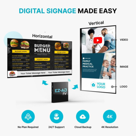 EZ-AD 4K Digital Signage Player: Cloud Control, Auto-Post, Free Plan & Mobile App!