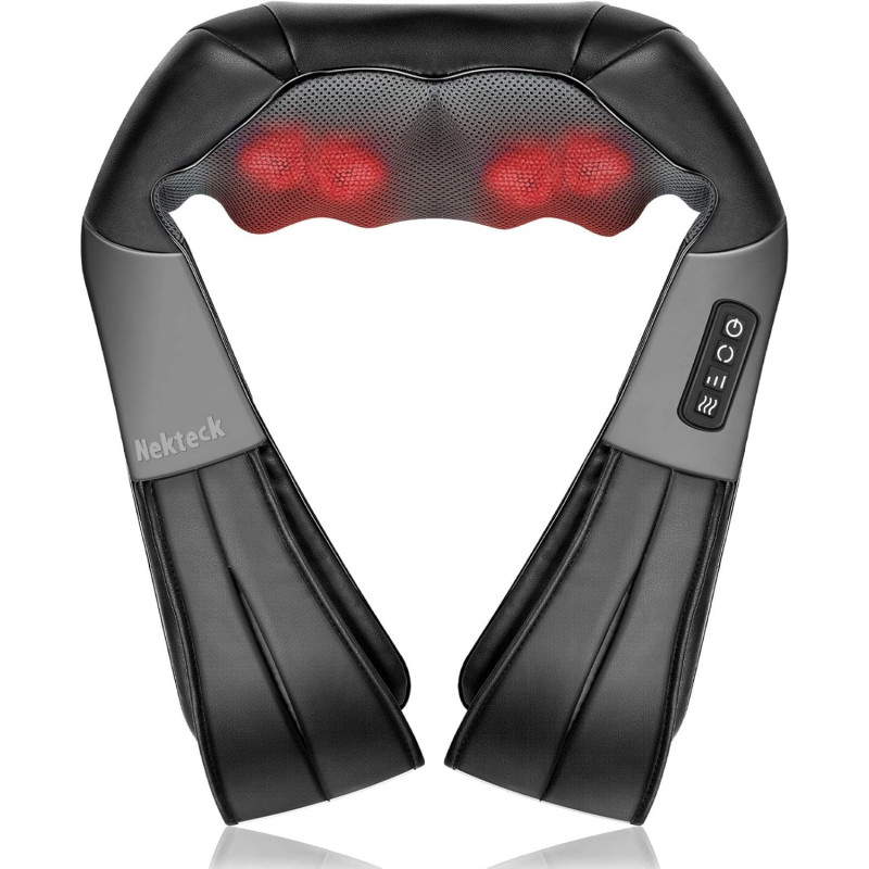 Nekteck Shiatsu Massager — Deep tissue 3D kneading pillow with heat for neck & back muscle pain relief!