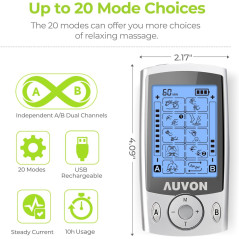 AUVON Dual Channel TENS Unit: 20 Modes for Pain Relief & Muscle Recovery