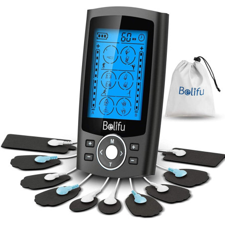 Belifu TENS/EMS : Soulagement Douleur Musculaire, 24 Modes, 10 Électrodes + Sac – Votre Kiné à Domicile!