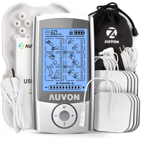 AUVON TENS 4e Gén. - 24 Modes, 8 Électrodes Premium
