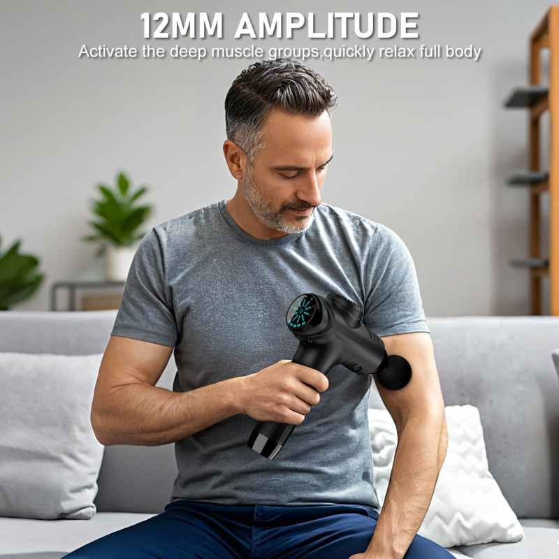 RAEMAO Deep Tissue Massage Gun — 8 heads, 10 speeds for powerful muscle relief in sleek black!