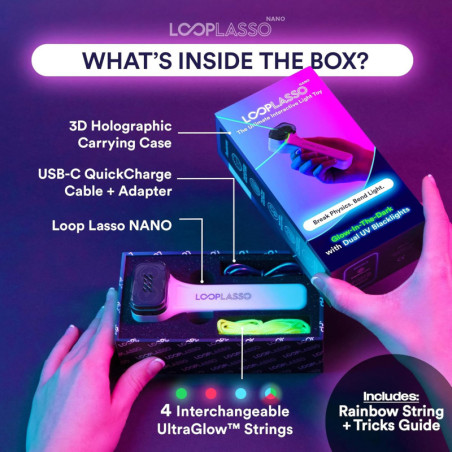 Loop Lasso NANO: Glow String Shooter - UV Blacklight, STEM Toy, Rave Light Show!