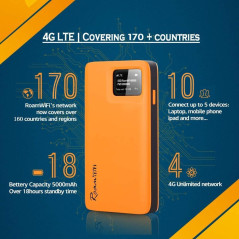 RoamWiFi 4G LTE Portable Hotspot – 1GB Data, 10 Devices, No SIM Needed