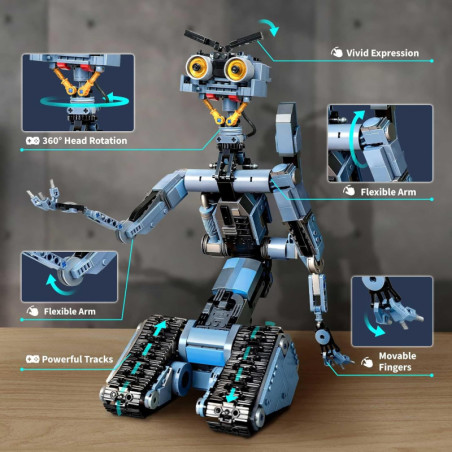 Johnny 5 Robot Télécommandé à Construire: 1176 Pièces, Cadeau Idéal Compatible Lego