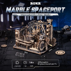 ROKR Electric Spaceport Marble Run: 3D Wooden Puzzle for Adults & Teens (472 Pieces)