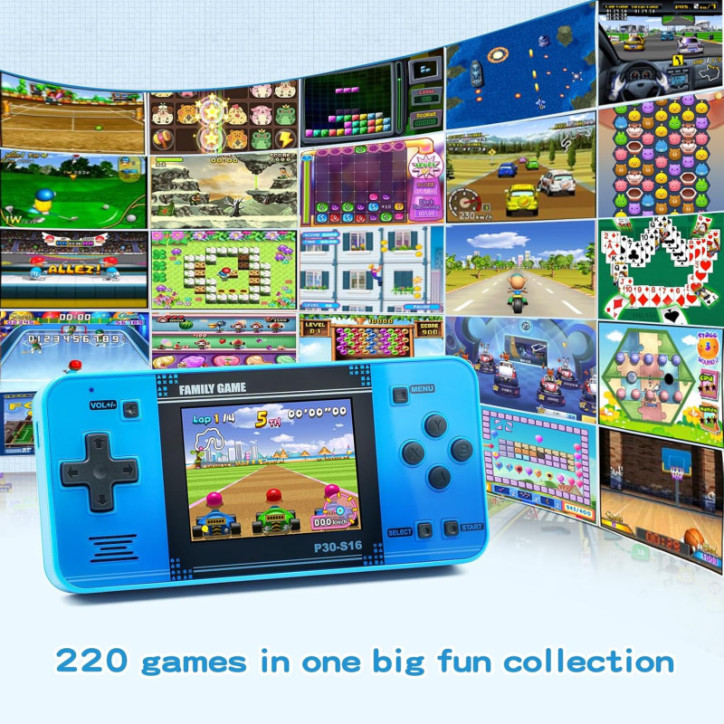 Console de Jeu Portable Rétro pour Enfants: 220 Jeux, Écran LCD, Batterie Rechargeable - Bleu