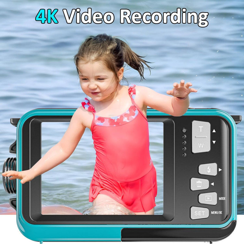 Caméra Étanche 4K Plongée 11FT 32GB 56MP Bleu Compact