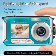 4K Waterproof Camera: 56MP Dual Screen, Autofocus, Perfect for Snorkeling & Family Fun!