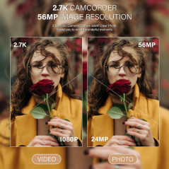 2.7K Vlogging Camera with Flip Screen & Mic - 56MP, 16x Zoom, 32GB Card, Dual Battery