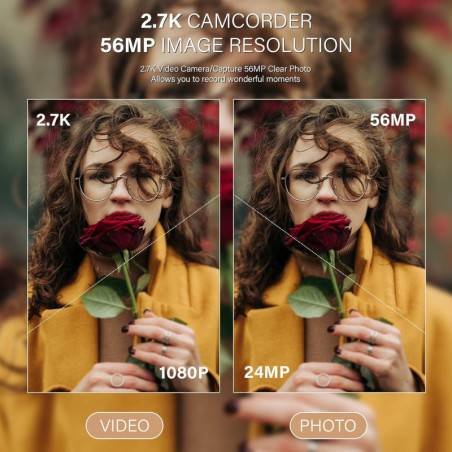 2.7K Vlogging Camera with Flip Screen & Mic - 56MP, 16x Zoom, 32GB Card, Dual Battery