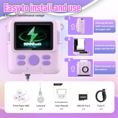 Instant Print Camera for Kids with 32GB Card - Perfect Gift for Ages 4-10
